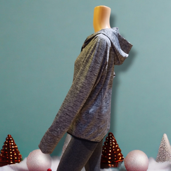 90 Degree By Reflex Women's Fleece Brushed Activewear Heathered Silver Hoodie - Picture 7 of 16